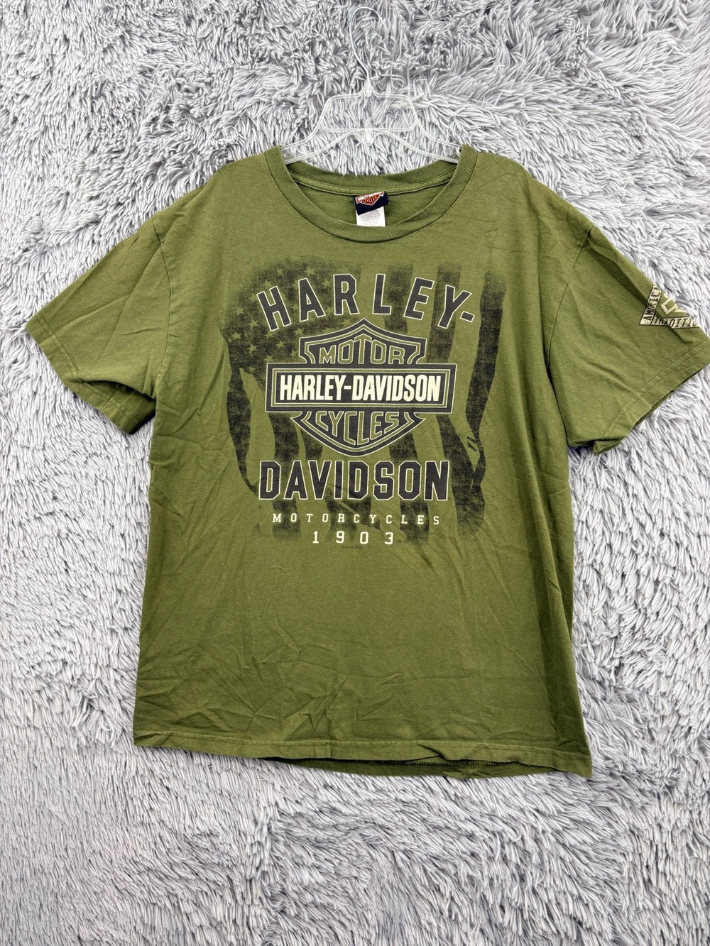 Harley Davidson Tshirt Mens Large Green Spellout Cherokee North Carolina